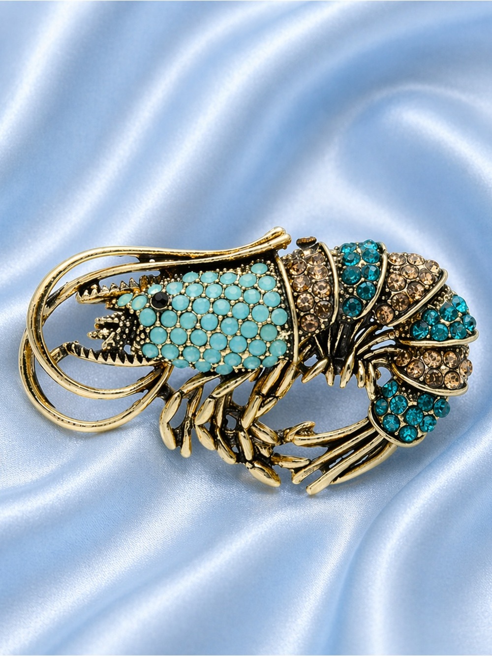 Turquoise Crystal Lobster Brooch
